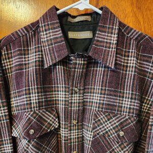 Men's Large Claybrooke Maroon Plum Plaid Flannel Long Sleeve Button Down Shirt